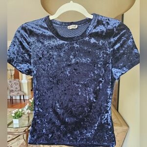 NWOT Free People midnight blue velvet fitted short sleeve top